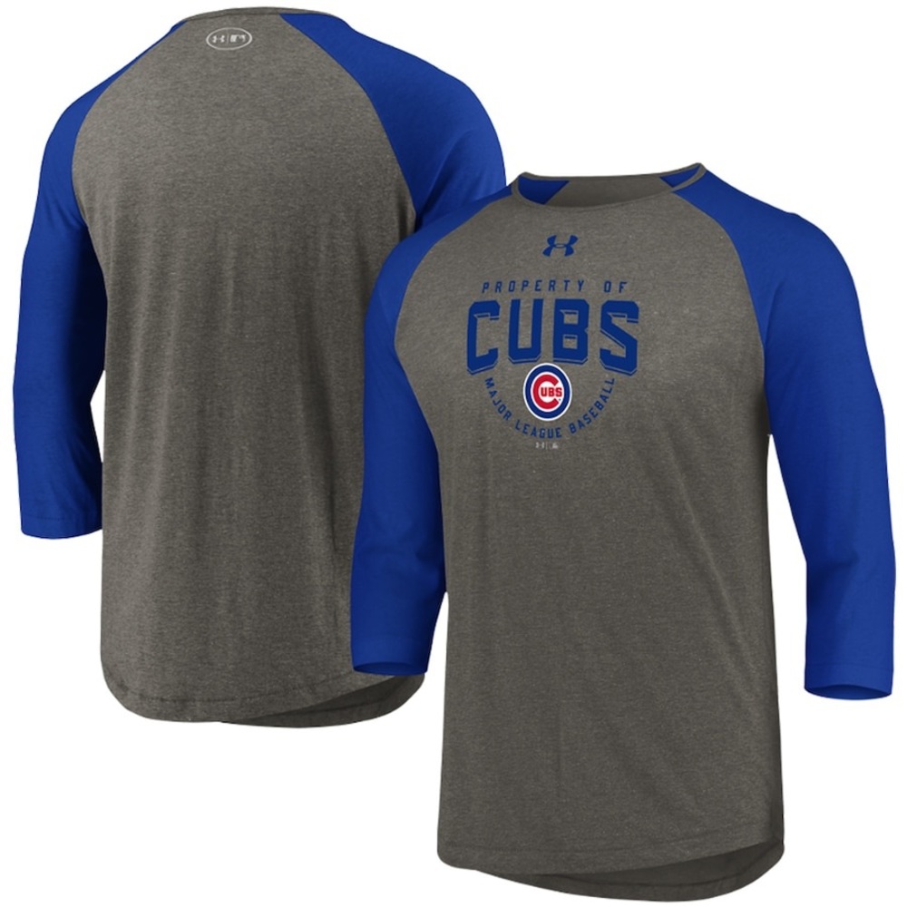 Men's Under Armour Gray/Royal Chicago Cubs Tri-Blend Raglan‎ 3/4-Sleeve-Large